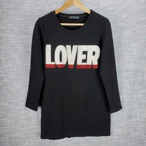 LOVER Knit Tunic Sweatshirt Dress Black Medium